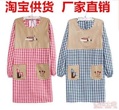 【0廠家直銷韓式廚房長袖三棵樹刺繡棉麻圍裙女士防水防油反穿衣批發】義烏市進財塑料袋廠 - 產品庫
